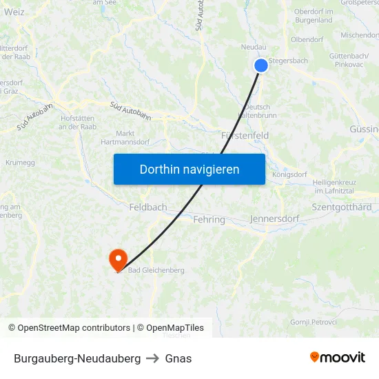 Burgauberg-Neudauberg to Gnas map