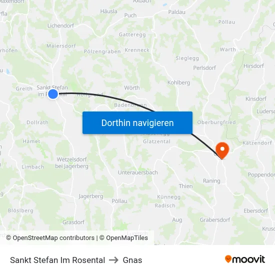 Sankt Stefan Im Rosental to Gnas map