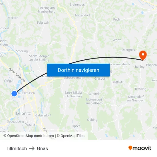 Tillmitsch to Gnas map