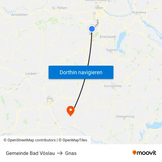 Gemeinde Bad Vöslau to Gnas map