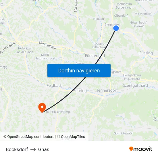 Bocksdorf to Gnas map