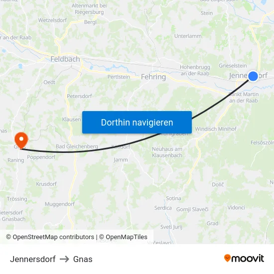Jennersdorf to Gnas map