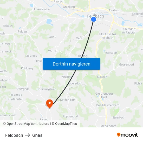 Feldbach to Gnas map