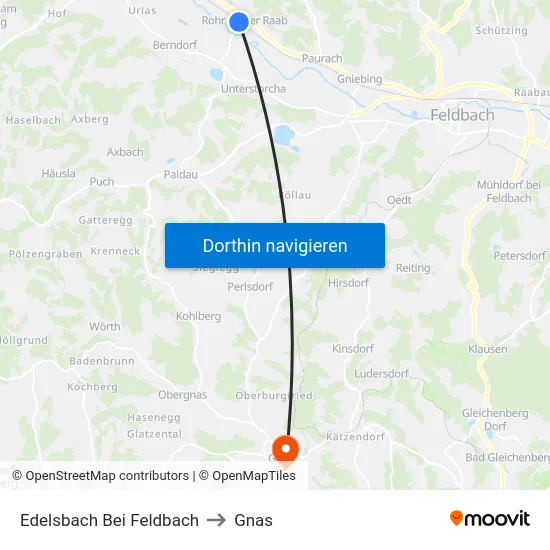 Edelsbach Bei Feldbach to Gnas map