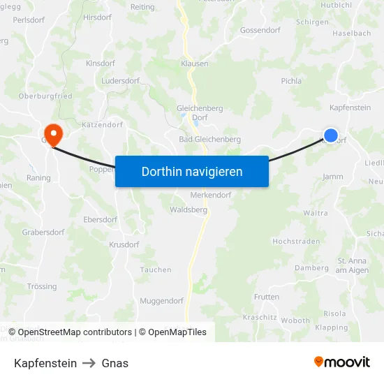 Kapfenstein to Gnas map