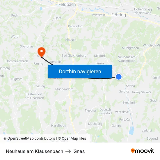Neuhaus am Klausenbach to Gnas map