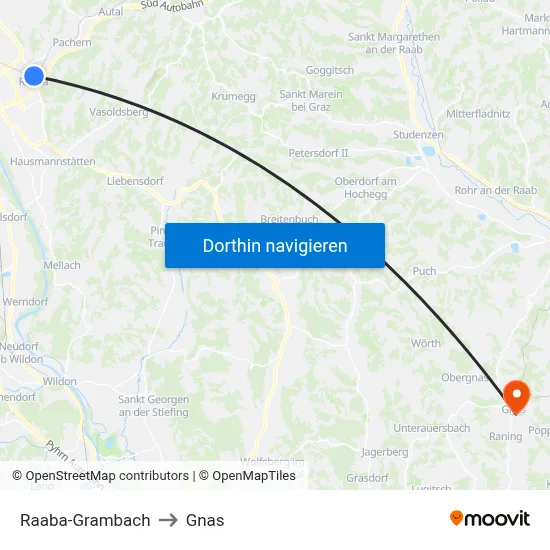 Raaba-Grambach to Gnas map