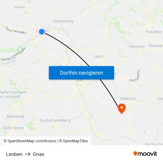 Leoben to Gnas map