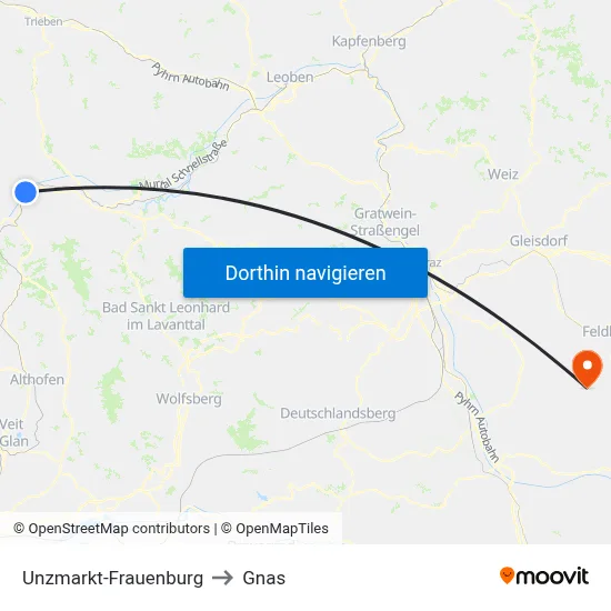 Unzmarkt-Frauenburg to Gnas map