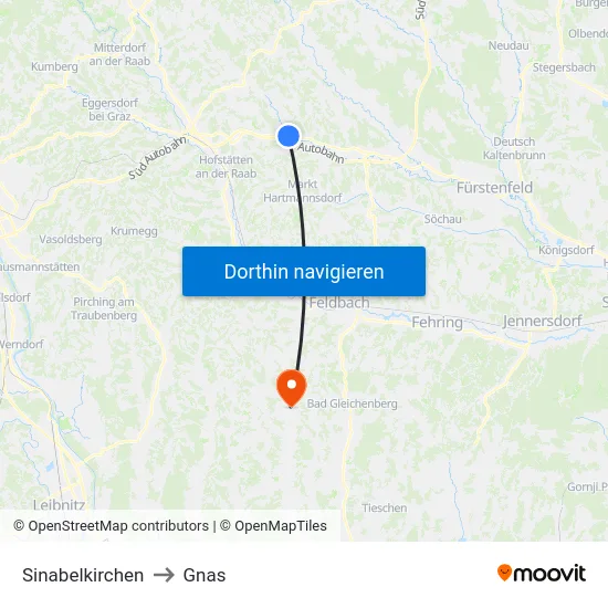 Sinabelkirchen to Gnas map
