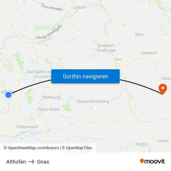 Althofen to Gnas map