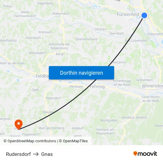 Rudersdorf to Gnas map