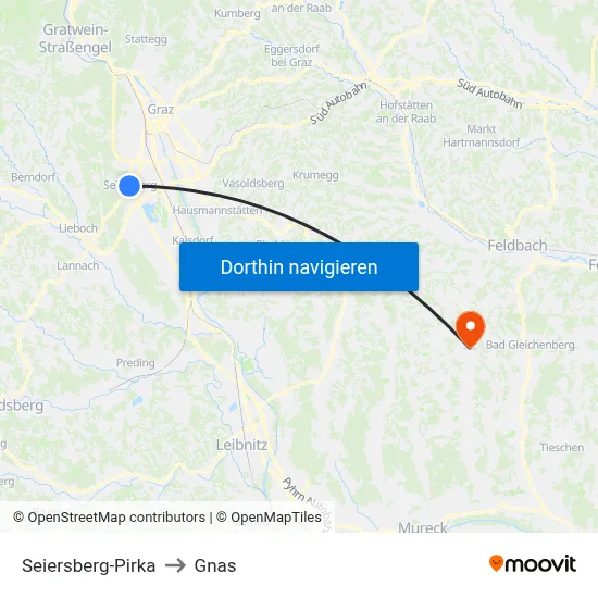 Seiersberg-Pirka to Gnas map