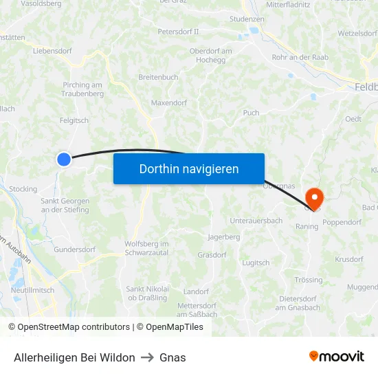 Allerheiligen Bei Wildon to Gnas map