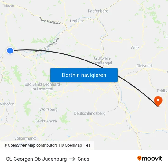St. Georgen Ob Judenburg to Gnas map