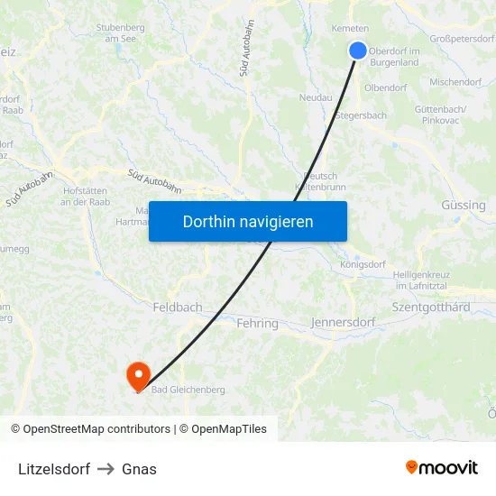 Litzelsdorf to Gnas map