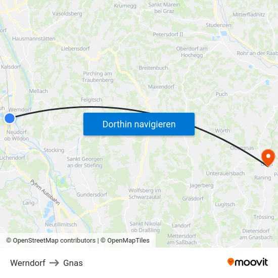 Werndorf to Gnas map