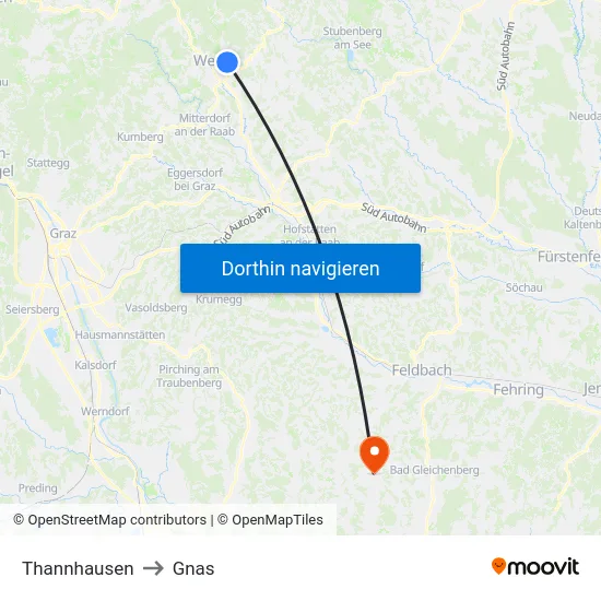 Thannhausen to Gnas map