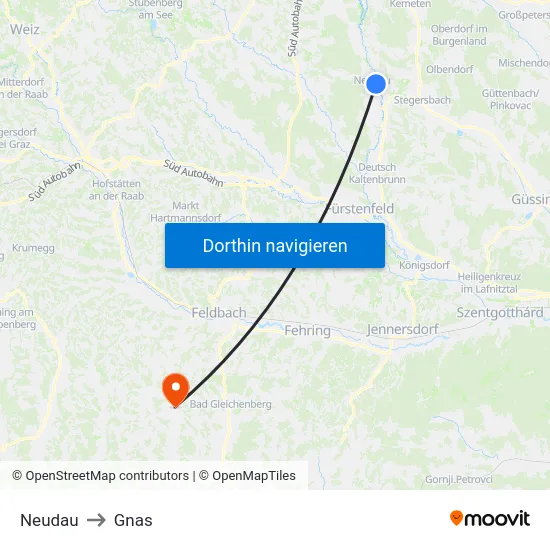Neudau to Gnas map