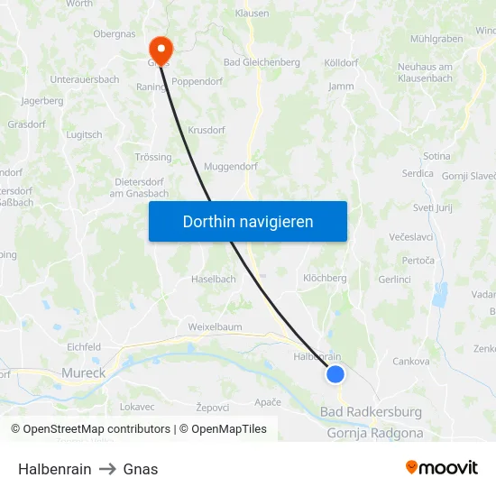 Halbenrain to Gnas map