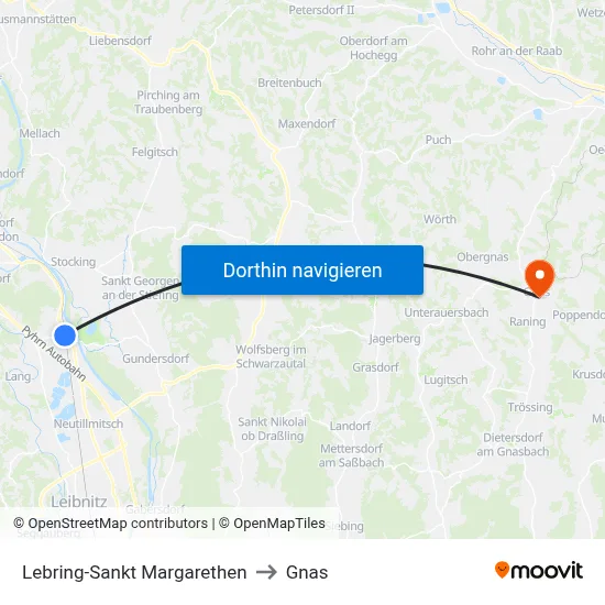Lebring-Sankt Margarethen to Gnas map
