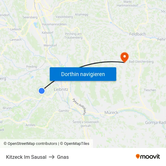 Kitzeck Im Sausal to Gnas map