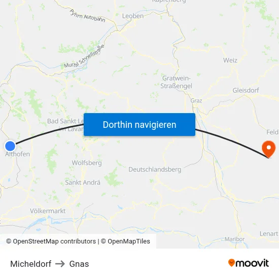 Micheldorf to Gnas map