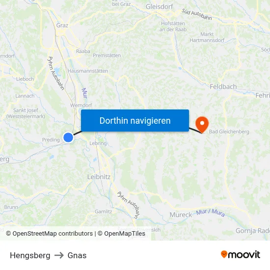 Hengsberg to Gnas map