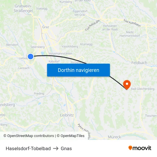 Haselsdorf-Tobelbad to Gnas map