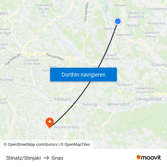 Stinatz/Stinjaki to Gnas map