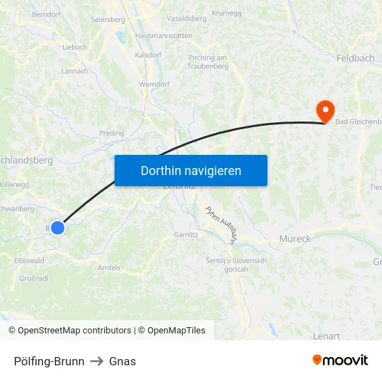 Pölfing-Brunn to Gnas map