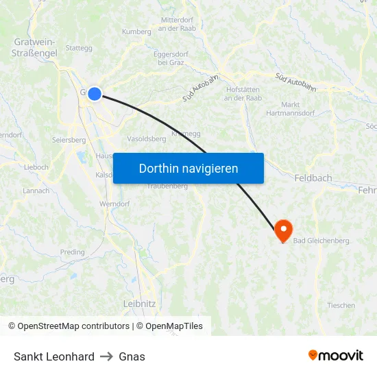 Sankt Leonhard to Gnas map