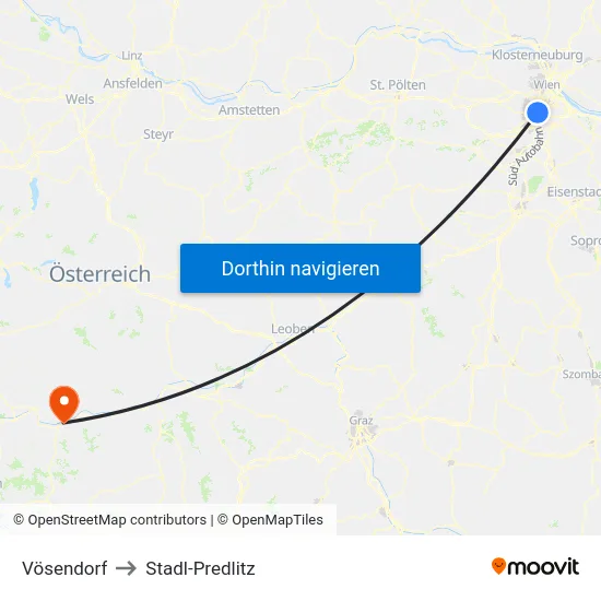 Vösendorf to Stadl-Predlitz map