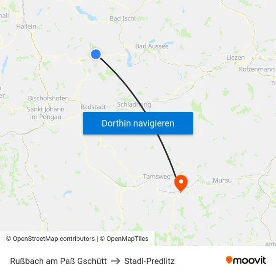 Rußbach am Paß Gschütt to Stadl-Predlitz map