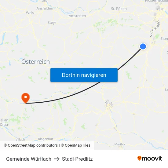 Gemeinde Würflach to Stadl-Predlitz map