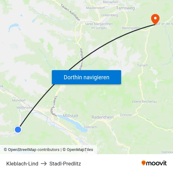 Kleblach-Lind to Stadl-Predlitz map