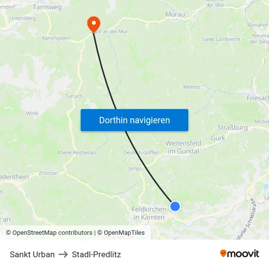 Sankt Urban to Stadl-Predlitz map