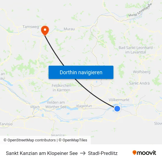 Sankt Kanzian am Klopeiner See to Stadl-Predlitz map