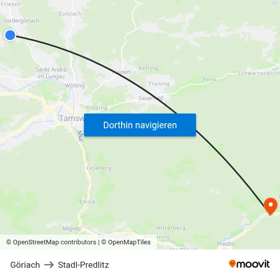 Göriach to Stadl-Predlitz map
