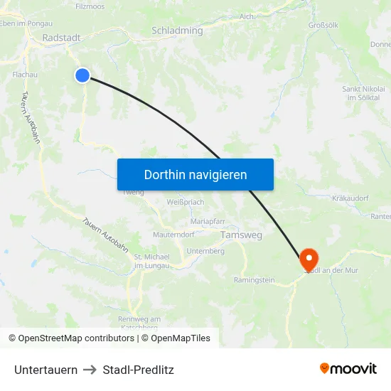 Untertauern to Stadl-Predlitz map