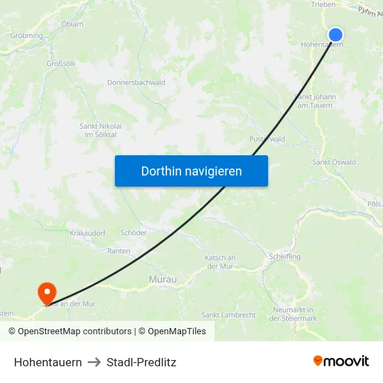 Hohentauern to Stadl-Predlitz map