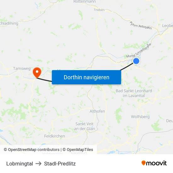 Lobmingtal to Stadl-Predlitz map