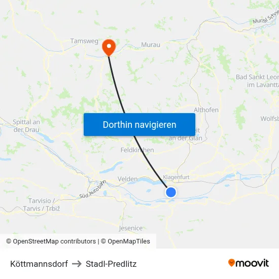 Köttmannsdorf to Stadl-Predlitz map