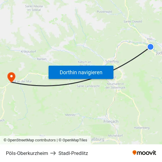 Pöls-Oberkurzheim to Stadl-Predlitz map