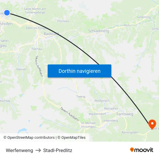 Werfenweng to Stadl-Predlitz map