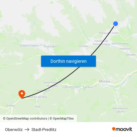 Oberwölz to Stadl-Predlitz map