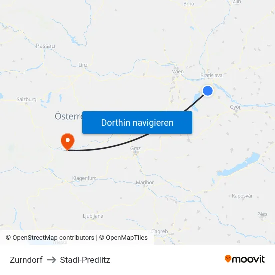 Zurndorf to Stadl-Predlitz map
