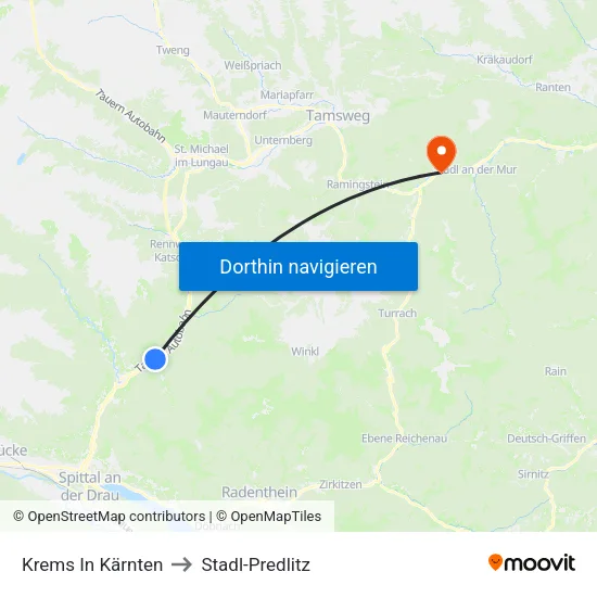 Krems In Kärnten to Stadl-Predlitz map