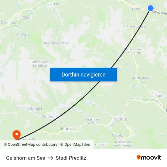 Gaishorn am See to Stadl-Predlitz map