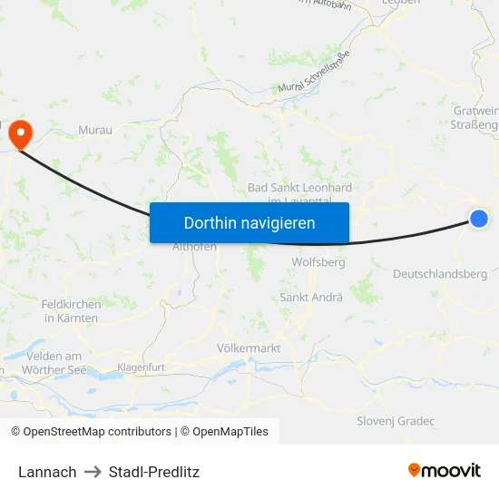 Lannach to Stadl-Predlitz map